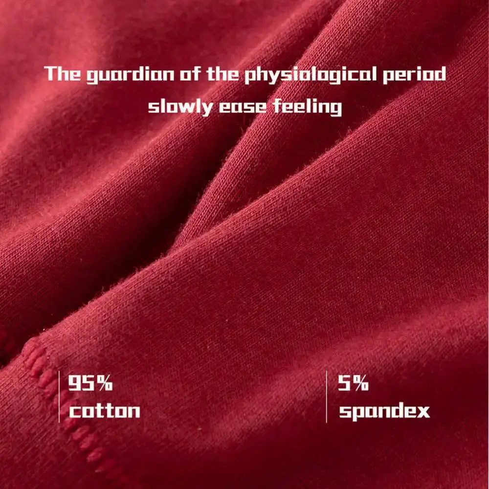 Simples Market women's low-waist cotton menstrual underwear, breathable red briefs with 95% cotton 5% spandex.