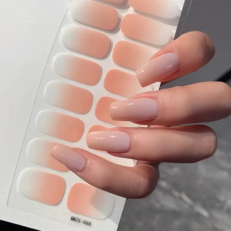 Simples Market full-cover gradient nail stickers sheet; peach to pink gradient, self-adhesive press-on decals