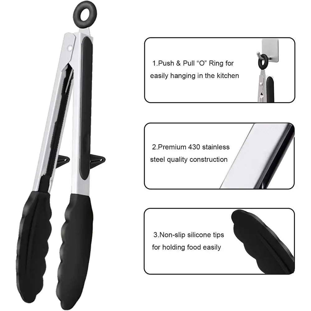 LMETJMA Silicone Kitchen Tongs Nonstick Heat Resistant for BBQ Salad Pasta Steak Noodles JT302