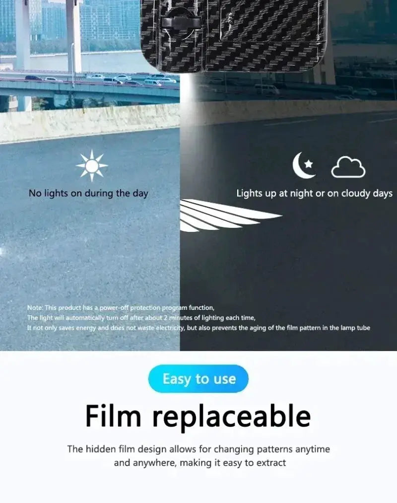 Car door projector light; wireless HD, battery-powered LED welcome lights with carbon-fiber housing