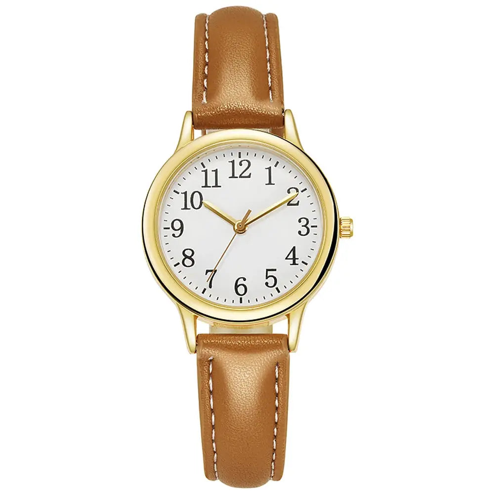 Leisure Fashion Women Quartz Wristwatch With Easy Read Arabic Numerals Simple Dial Candy Color PU Leather Strap