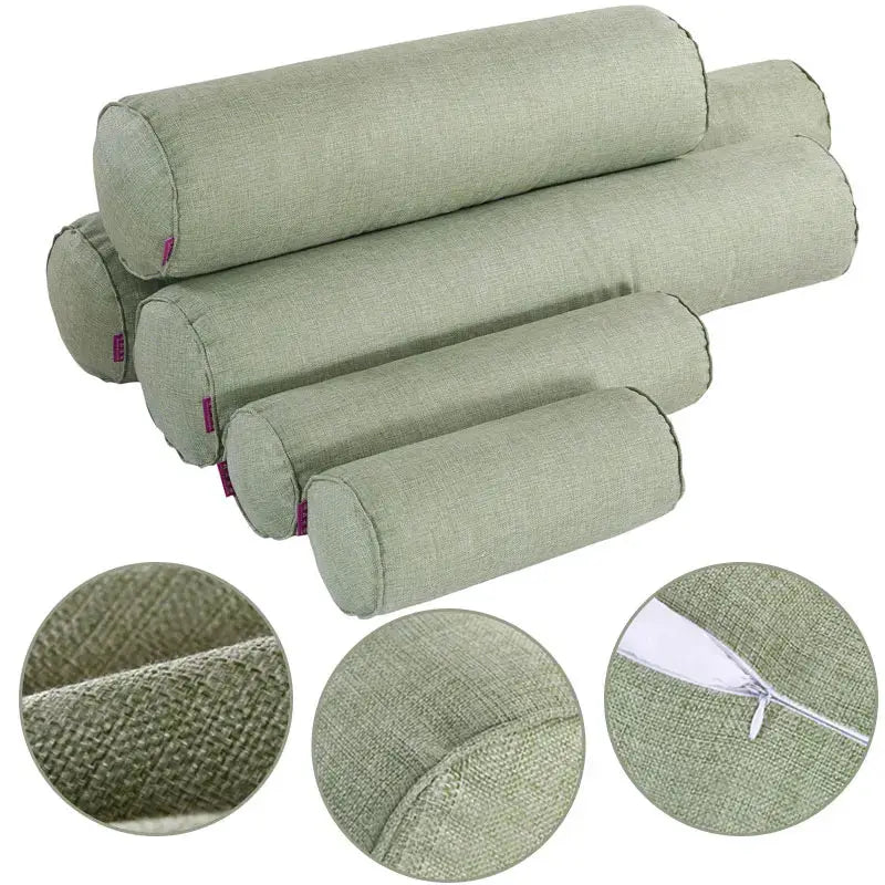Simples Market cylindrical cotton-linen pillow cases in light green with zip closure; set of five, no fill.