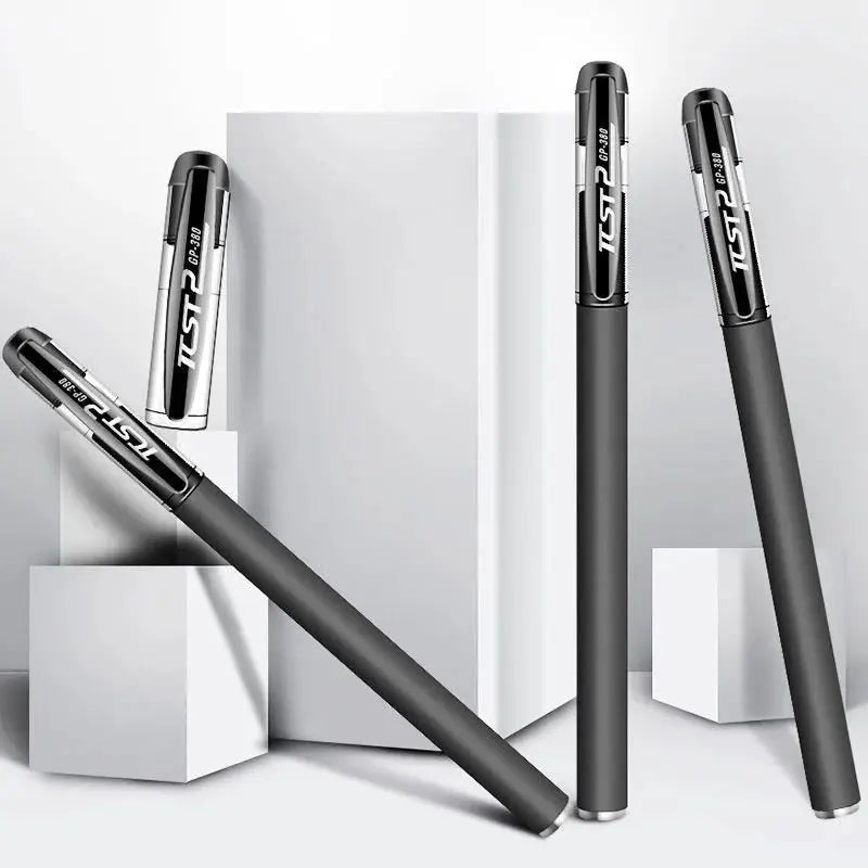 Gel pen set 4-pack by Simples Market; black pens with silver caps for students and exams