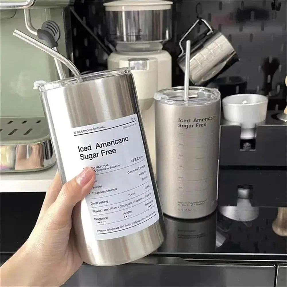 600ml Stainless Steel Thermos Bottle With Straw Insulated BPA Free