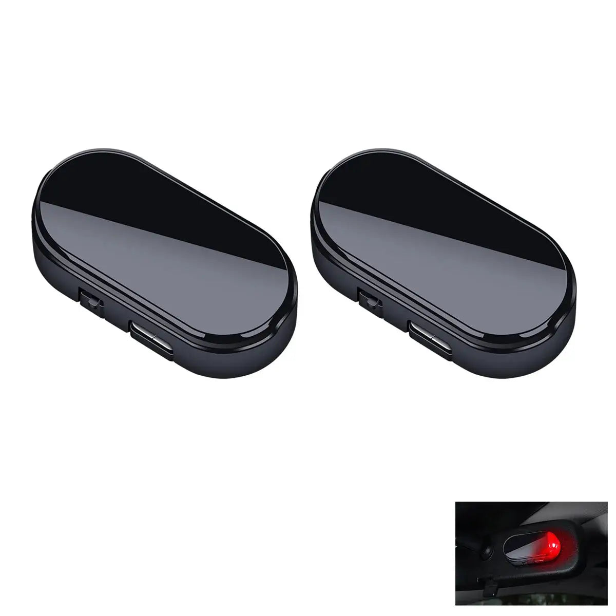 2pcs Simples Market solar-powered car warning lights; black oval wireless LED lamps with red/blue indicators