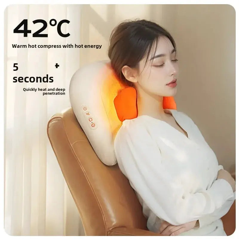 JAIYORL trapezius electric massage pillow, wireless neck massager with heat, white with orange cushions