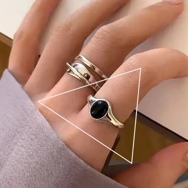 Ventfille 925 Sterling Silver Rings Fashion Hip Hop Vintage Couples Hollow Lines Punk Silver Party Adjustable Jewelry