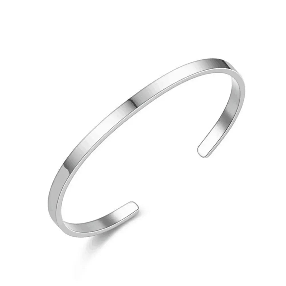 Stainless steel men's bracelet, open adjustable cuff, 3mm wide.