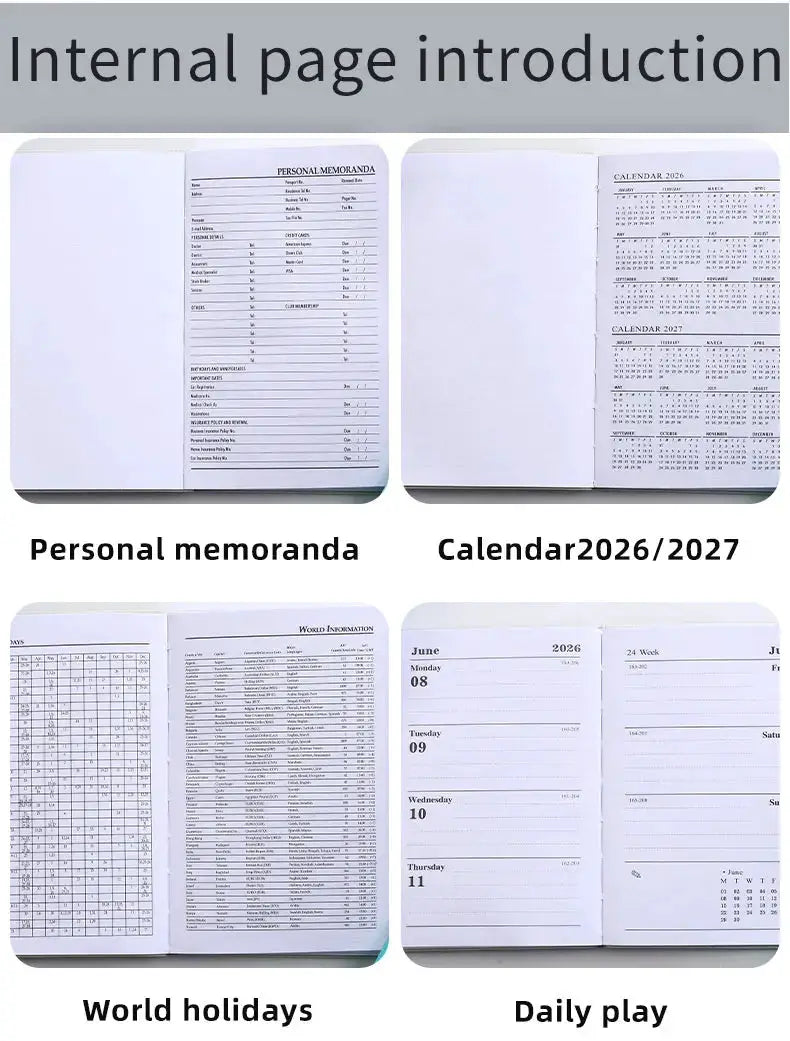 A7 pocket planner Simples Market 2026 English, 64 sheets 128 pages, memo, calendar 2026/27, world holidays, daily pages