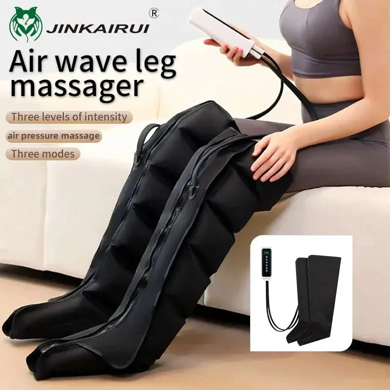 Air wave leg massager boots by JINKAIRUI with remote control, black calf-foot sleeves