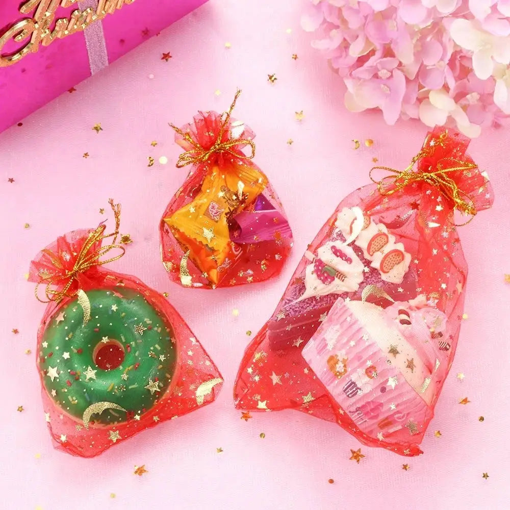 50Pcs Moon Stars Drawstring Organza Bags Jewelry Gift Pouches Gold Star Moon Pattern For Christmas Wedding Favors
