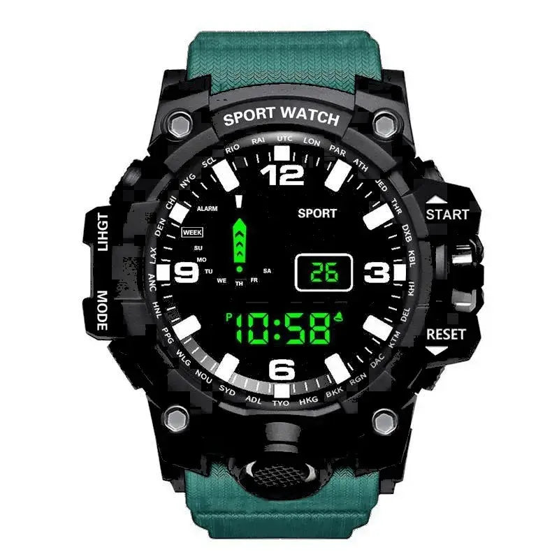 AuroraTime Mens Digital Sports Watch Large Dial Waterproof Luminous Multifunctional Alarm For Everyday Use