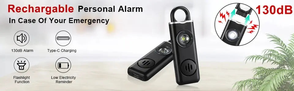 Hollarm self-defense personal alarm by Simples Market, black rechargeable 130dB keychain with LED light