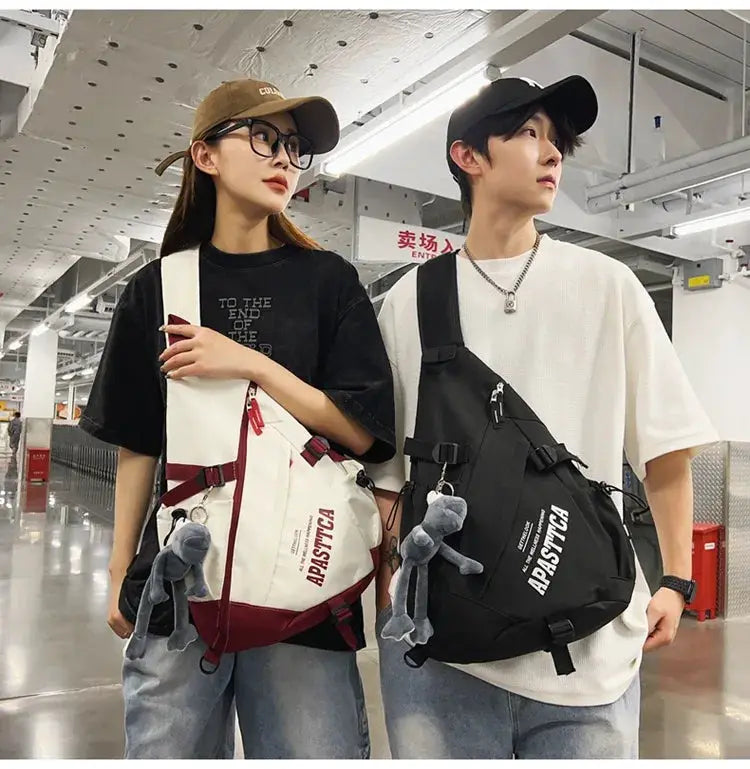 New Y2k portable light nylon crossbody bags in white with red trim and black with gray trim, 2-pack