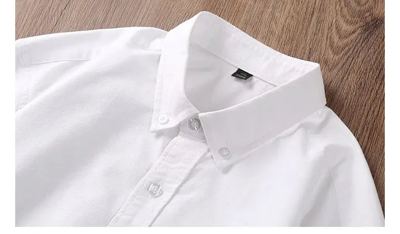 Classic Fit men's white 100% cotton Oxford button-down long-sleeve shirt, Simples Market
