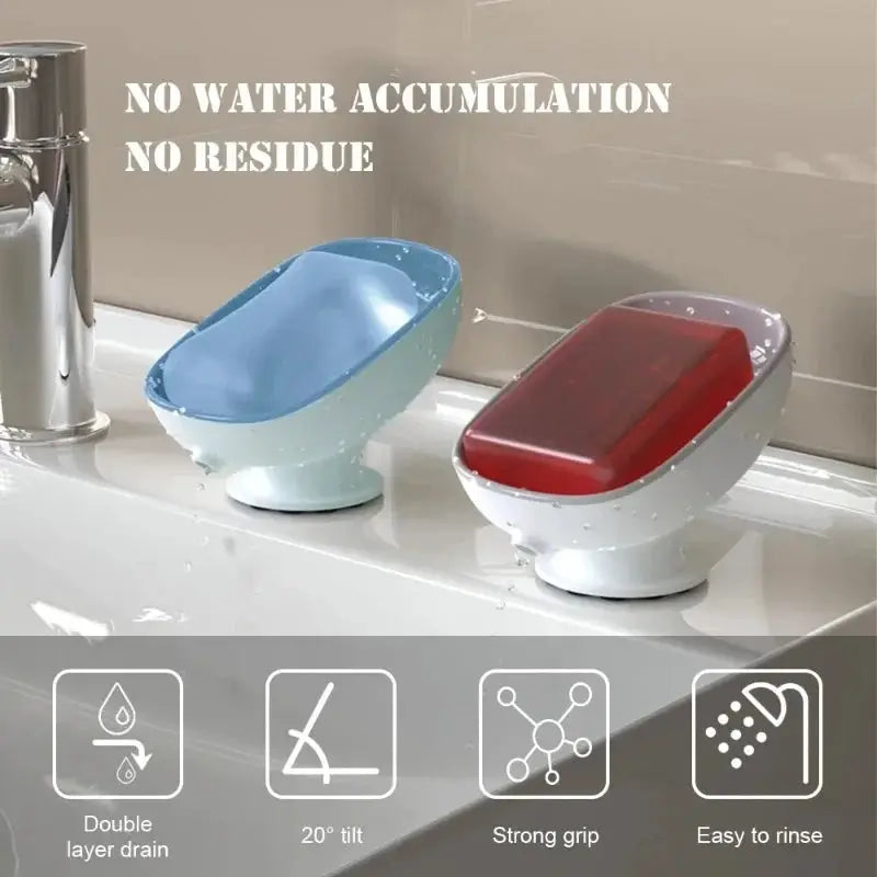 ZenCasa Bathroom Self Draining Soap Dish Holder With Super Suction For Secure Mounting On Smooth Surfaces