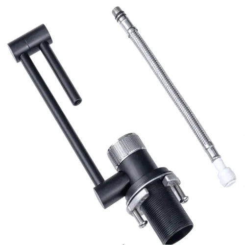 Black kitchen sink hidden single-bowl drain kit with stainless steel flexible hose and mounting hardware