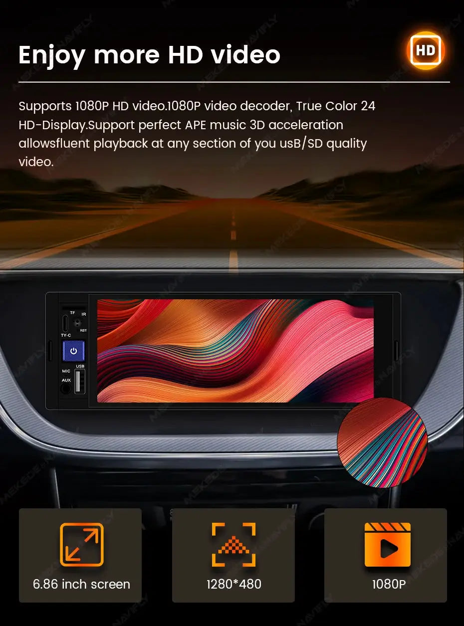 MEKEDE 6.86-inch 1Din car stereo with CarPlay/Android Auto, Bluetooth, FM radio, USB-C, black Simples Market