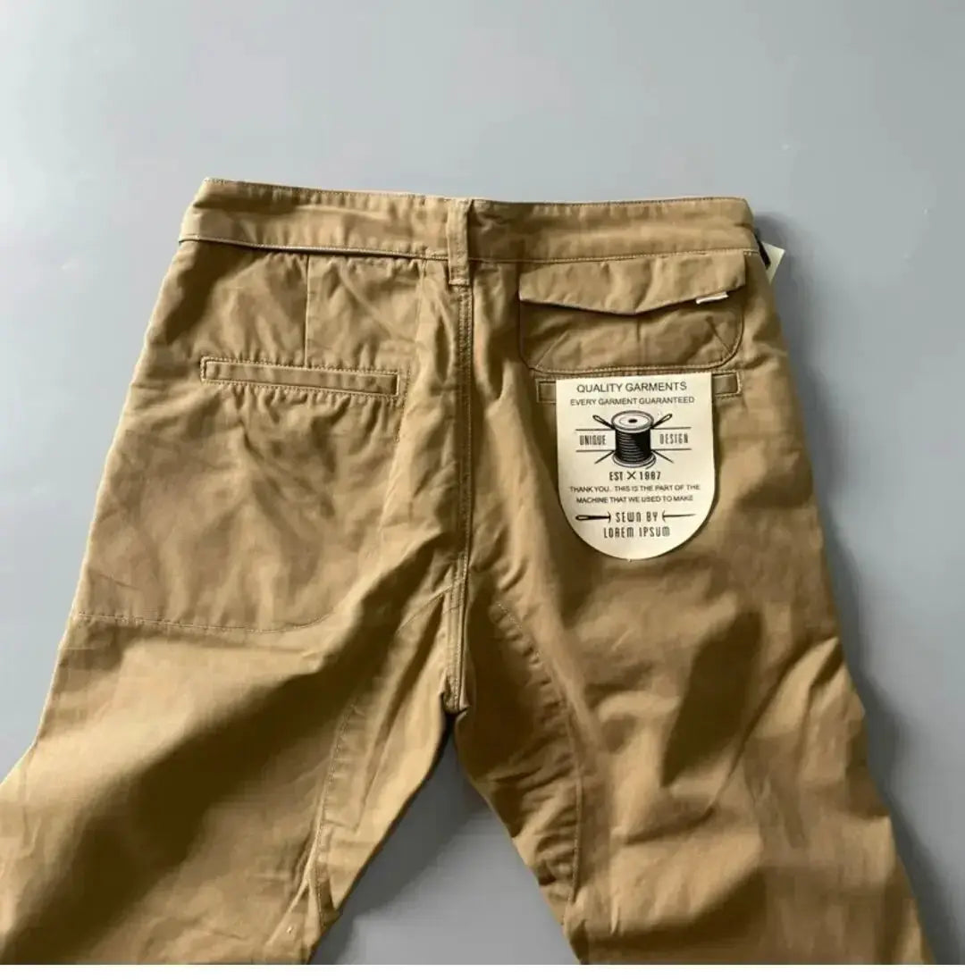 Simples Market men's cargo pants in tan pure cotton, heavy-duty anti-dirt anti-wear, loose straight-leg.