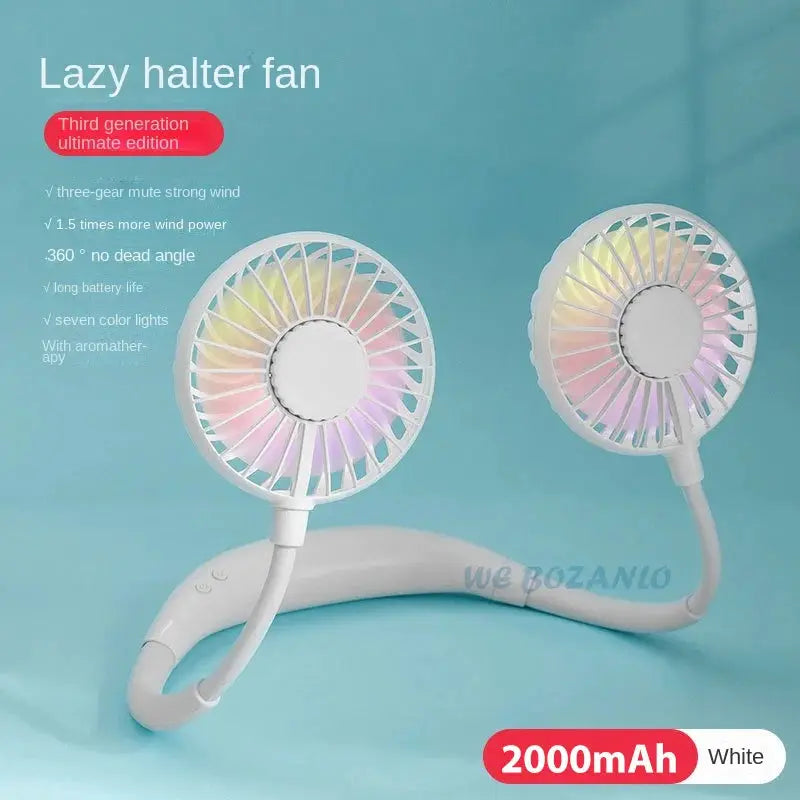 USB Portable Neck Fan Hands Free Dual Mini Sports Fan 3 Speed Adjustable Rechargeable 360 Degree Rotation