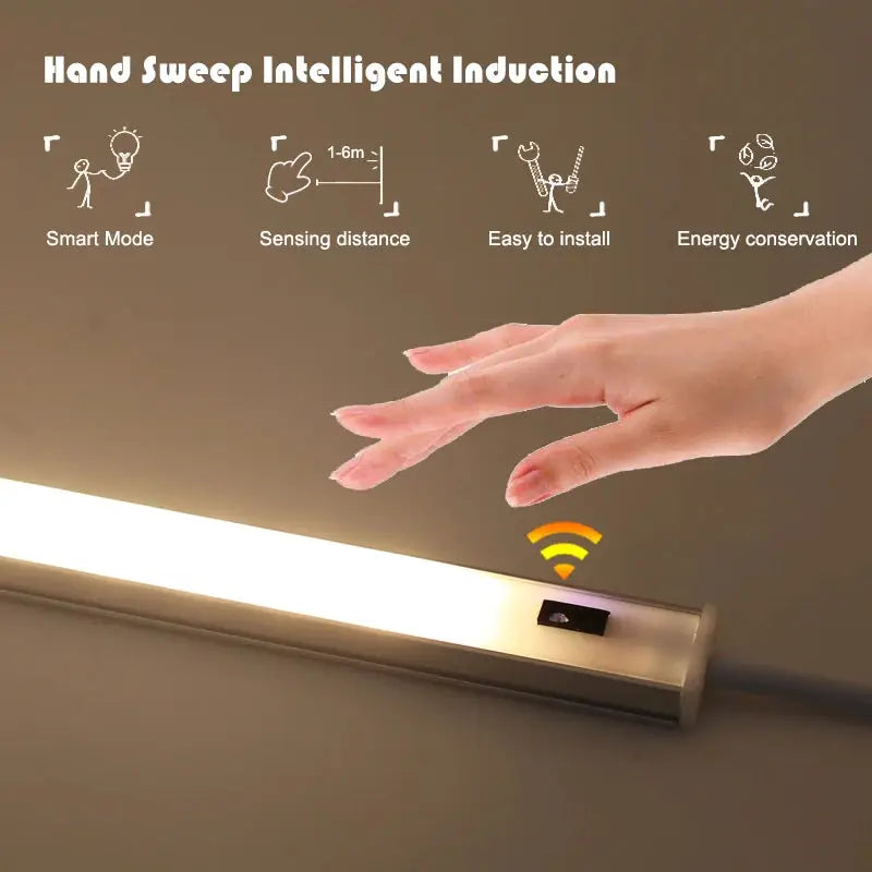 Simples Market LED Under-Cabinet Light with PIR motion sensor and hand-sweep switch, silver metal finish