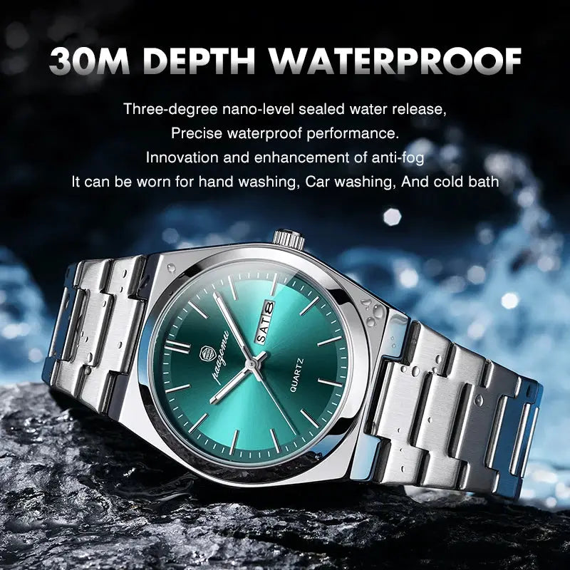 PAAZOMU Mens Quartz Watch Stainless Steel Waterproof Luminous Chronograph Date Multifunction Wristwatch