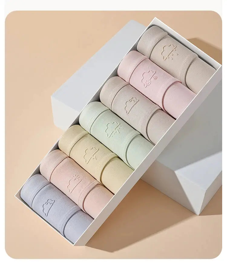 Cotton women's panties 7-piece pastel set, breathable solid briefs in soft hues