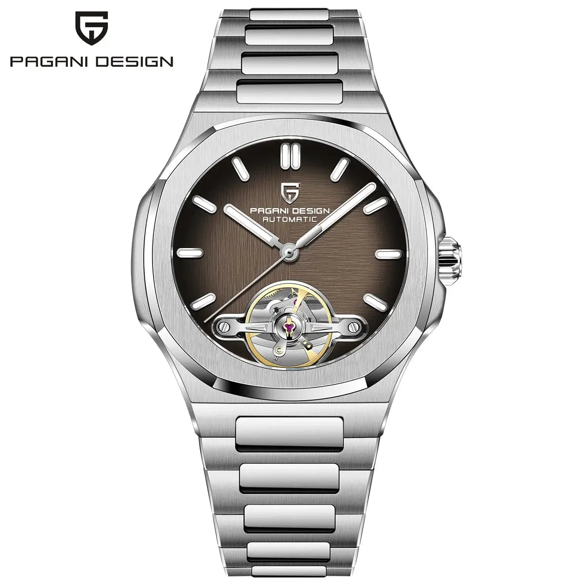 PAGANI DESIGN Skeleton Tourbillon Automatic Mens Watch Luxury Stainless Steel Wristwatch With Sapphire Crystal