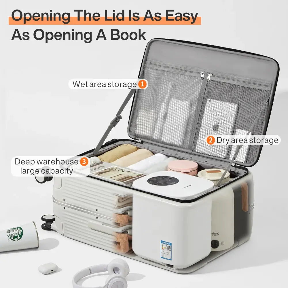 Mixi aluminum-frame carry-on suitcase with USB port, cabin-size 20–24 inch, cup and phone holder by Simples Market