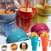 2 In 1 Popcorn Snack Cup With Integrated Beverage Cup And Handle Portable Novel Design For Movies And Parties