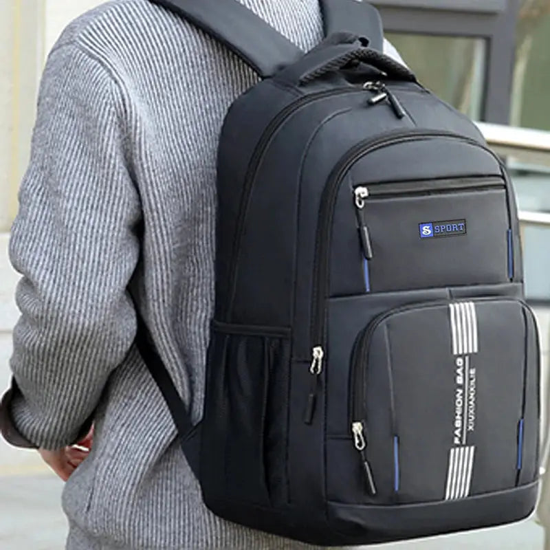 Fashion Minimalist Men's Rucksack by Simples Market, black lightweight nylon backpack with multiple pockets and S SPORT