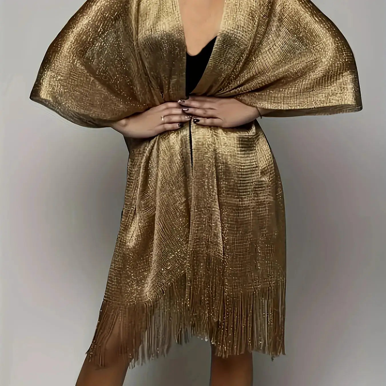 Glitter Shawl Banquet Style For Party And Evening Wear Gold And Silver Shiny Knit Scarf With Tassel