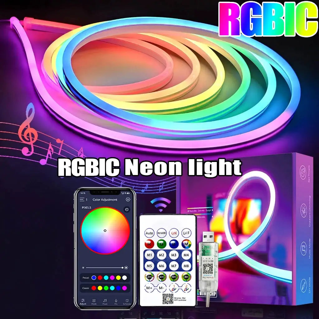 5V RGB IC Neon LED Strip Light USB Waterproof Flexible 1M 2M 3M 5M 10M With Bluetooth Remote Control For Home Decor