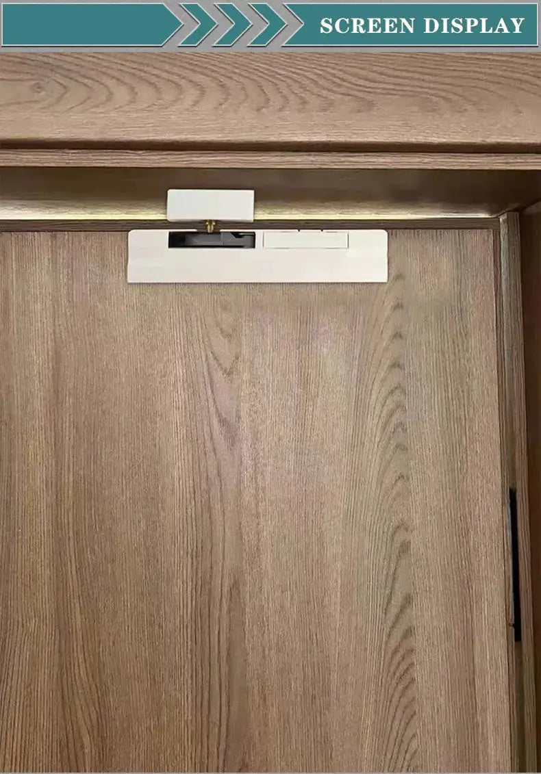 Door buffer damper hydraulic door closer on a wooden exterior door, white housing, anti-pinching