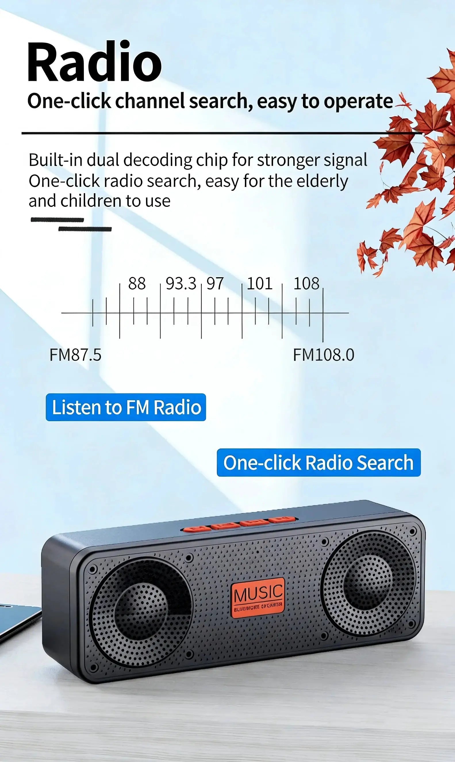 S18 wireless Bluetooth speaker, black portable subwoofer with built-in FM radio