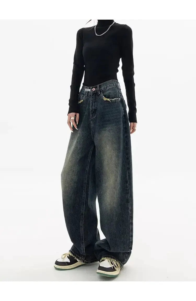 High Waist Wide Leg Jeans Women Harajuku Vintage BF Style Denim