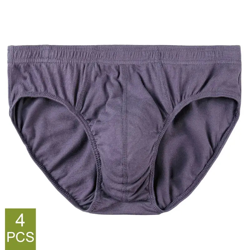Men's purple 100% cotton breathable briefs, 4-piece set, sizes XL–5XL