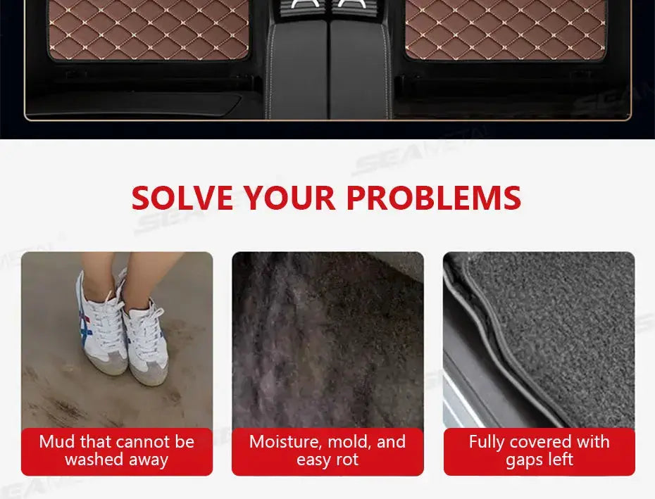 SEAMETAL 4-Piece car floor mat set; brown quilted universal non-slip waterproof all-weather mats for cars