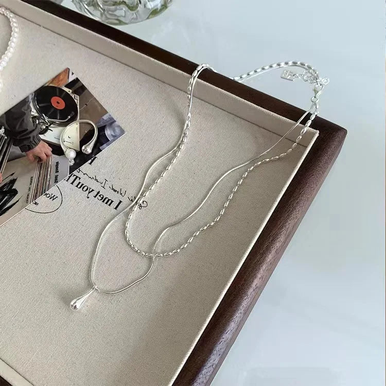 Sterling silver drop pendant necklace with a double collar chain