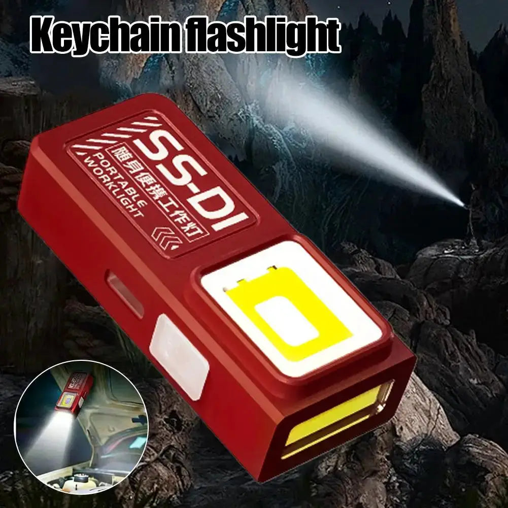 Keychain flashlight, red USB-C rechargeable COB LED pocket light by Simples Market