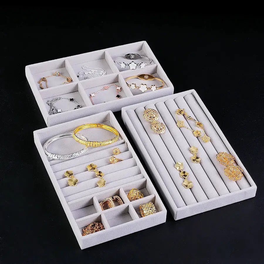 Flocking Jewelry Box Tray Velvet Interior With Wooden Base For All Kinds Of Jewelry Storage