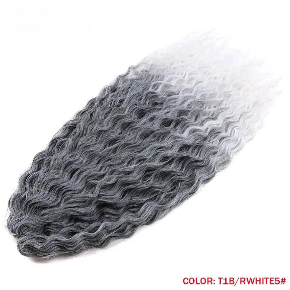 Fashion Idol 22in Ariel Curl Crochet Hair Extensions by Simples Market, ombre grey to white synthetic hair