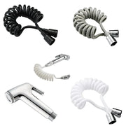 Simples Market handheld bidet sprayer and coiled hose set (5 pieces) in black, gray, and white with chrome fittings