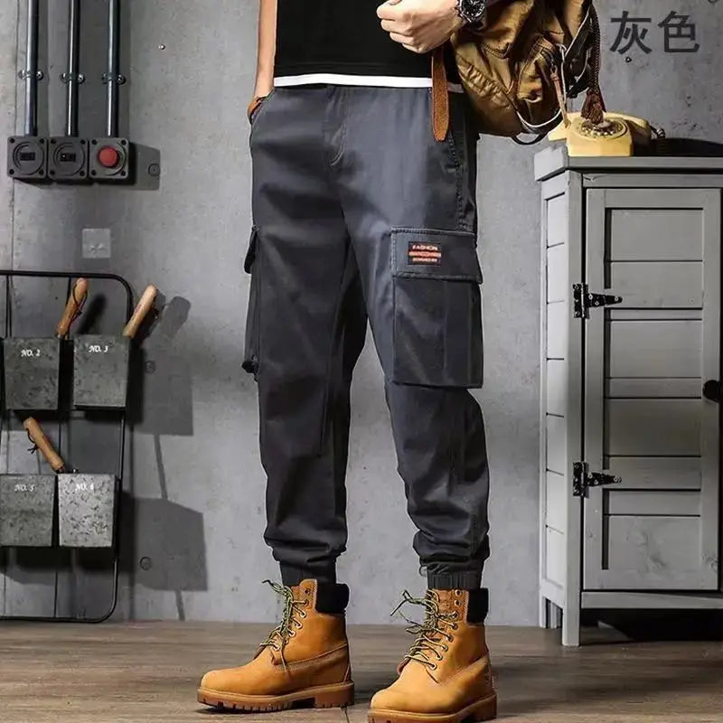 Men Cargo Tactical Pants With Durable Polyester Fabric Multi Pockets For Work Hiking Training Elastic Waist