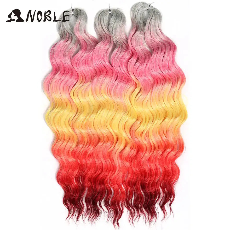 Noble Hair synthetic loose deep wave 24-inch braiding hair extensions, 3-pack, ombre blonde pink orange water wave
