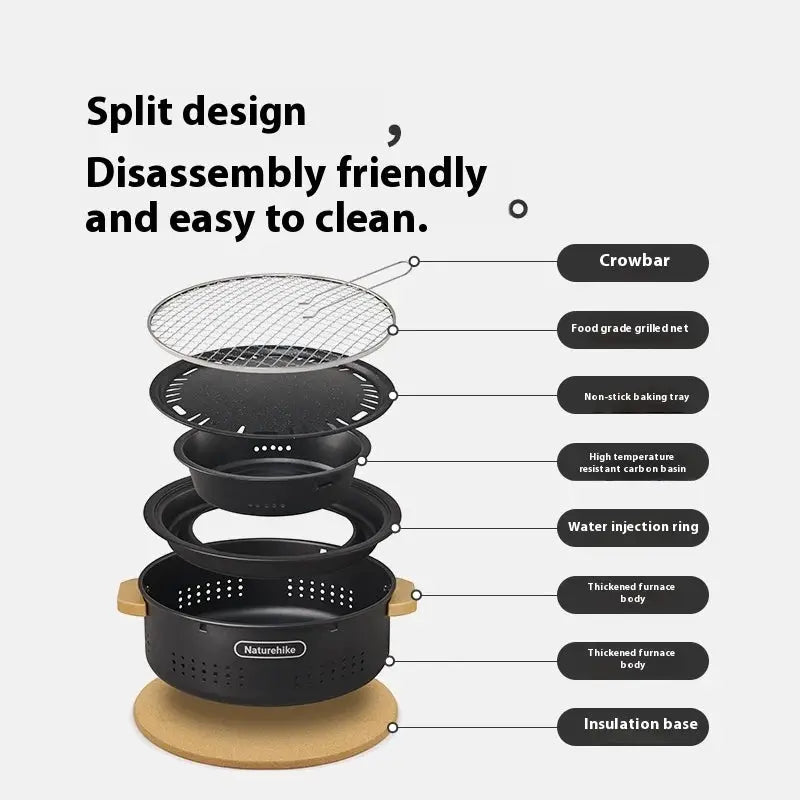 Naturehike outdoor tabletop barbecue stove with split design and high-temperature resistant charcoal pot