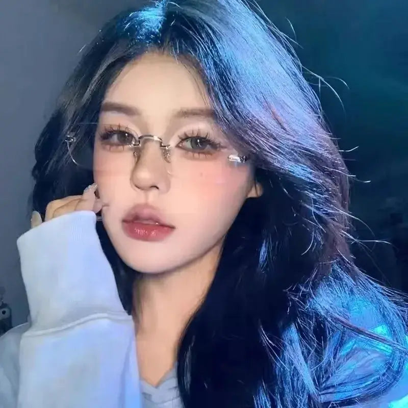 LumiView Square Rimless Anti Blue Light Glasses For Men And Women Reducing Eye Strain From Digital Screens