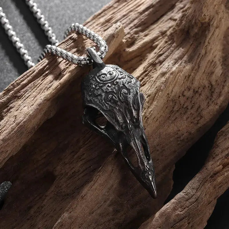 Retro Nordic Style Crow Skull Pendant Necklace Unisex Zinc Alloy Jewelry Gift For Men Personalized Amulet