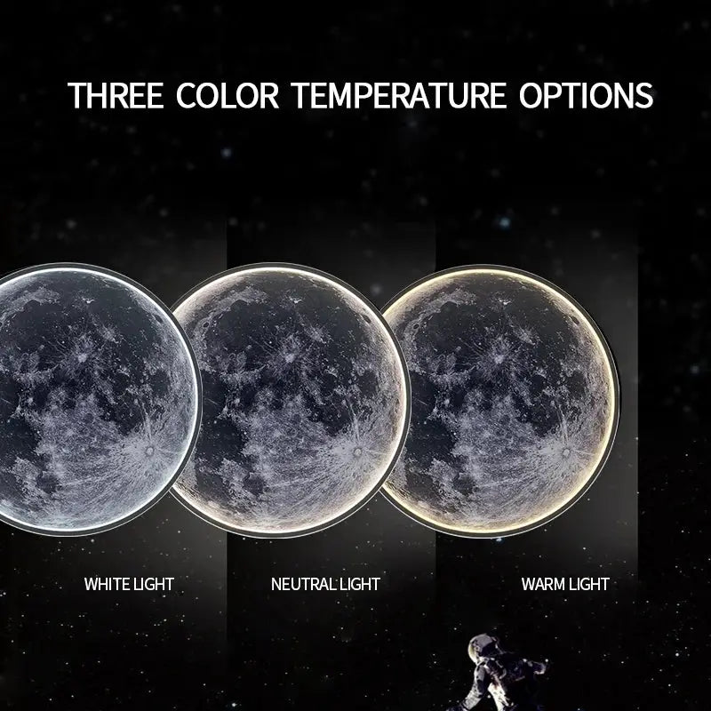 LED Moon Wall Lamp with three color temperature options: white, neutral, and warm light