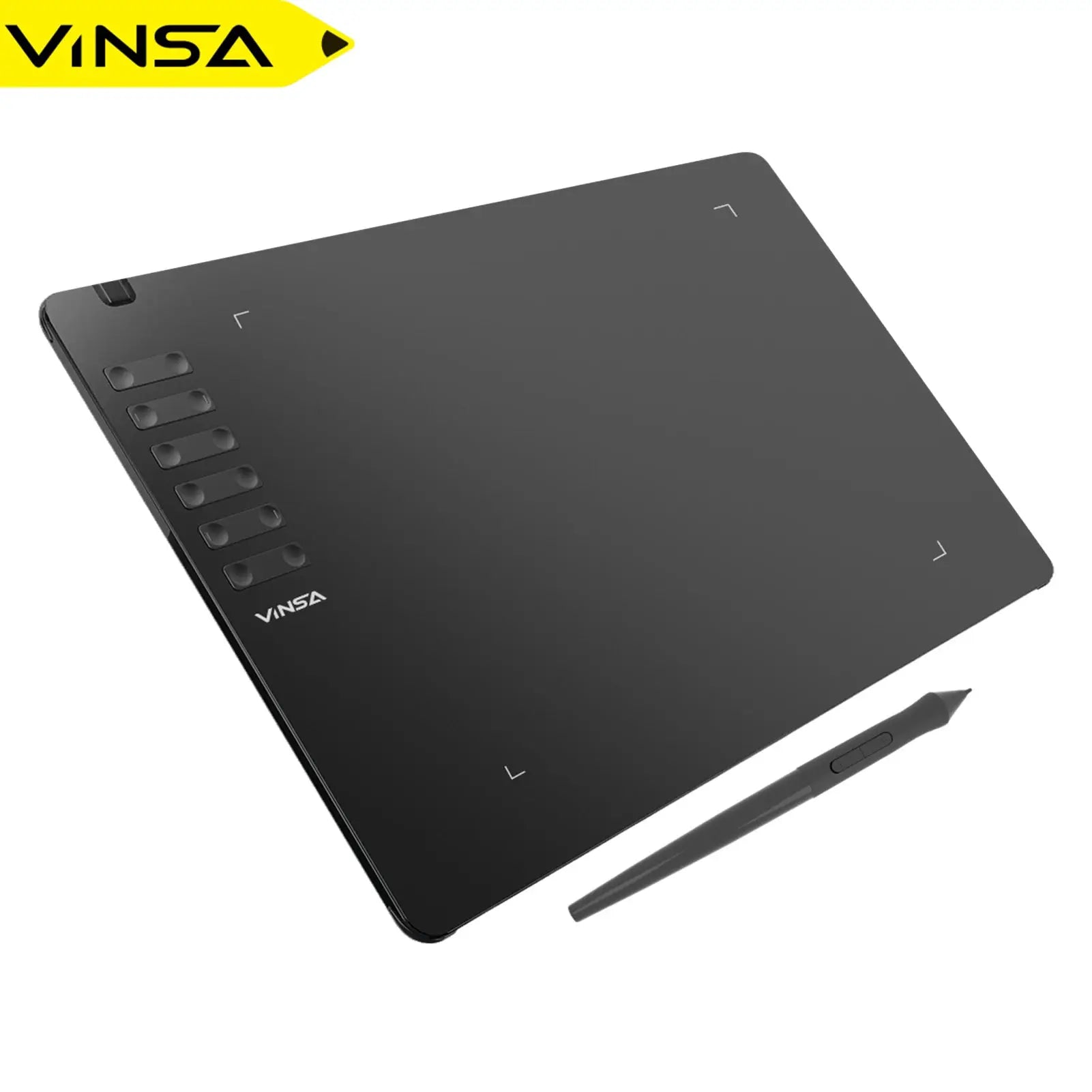 VINSA T1161 ultra-thin graphics drawing tablet with battery-free stylus, black with 8 nibs